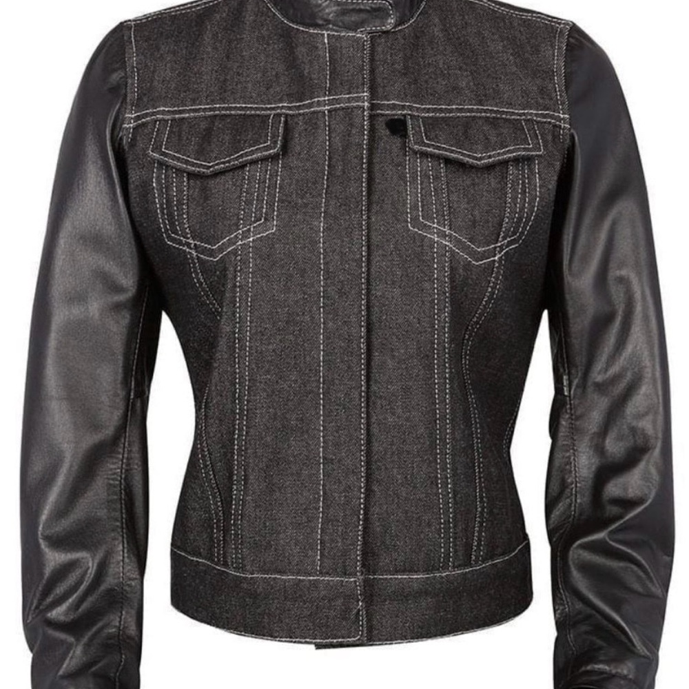 Women’s Stylish Black Leather & denim Jacket